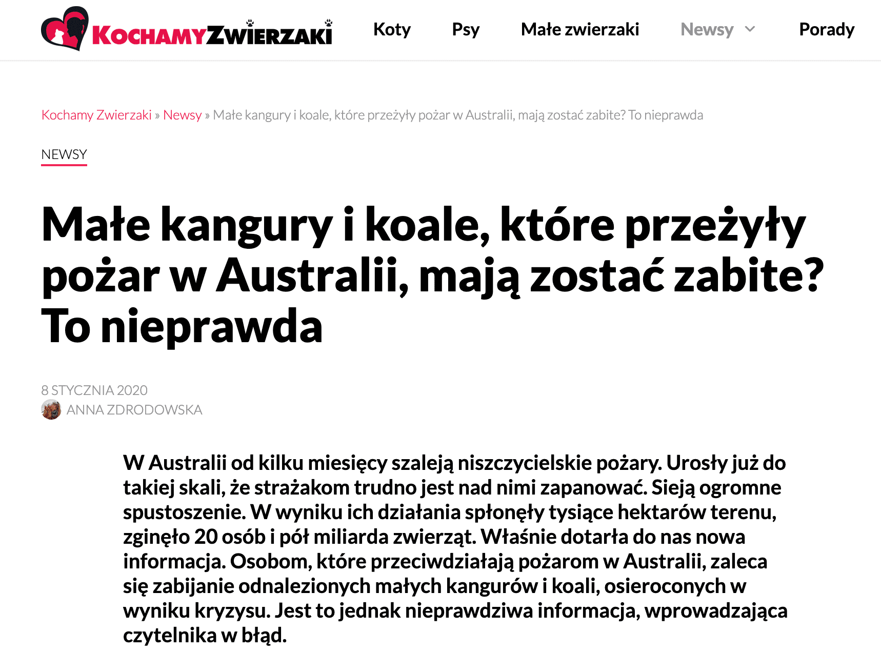  Australijskie władze każą zabijać uratowane zwierzęta? Manipulacja! [AKTUALIZACJA] Czytaj więcej na: https://test.demagog.org.pl/analizy_i_raporty/australijskie-wladze-kaza-zabijac-uratowane-zwierzeta-manipulacja/