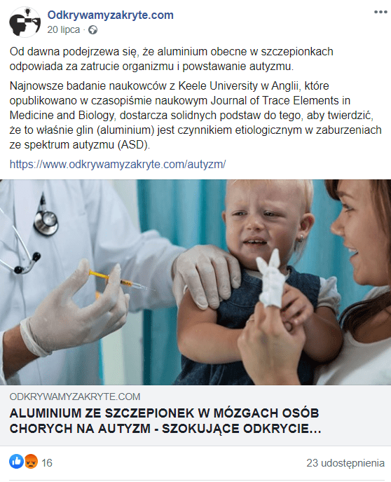 Nie, aluminium zawarte w szczepionkach nie powoduje autyzmu