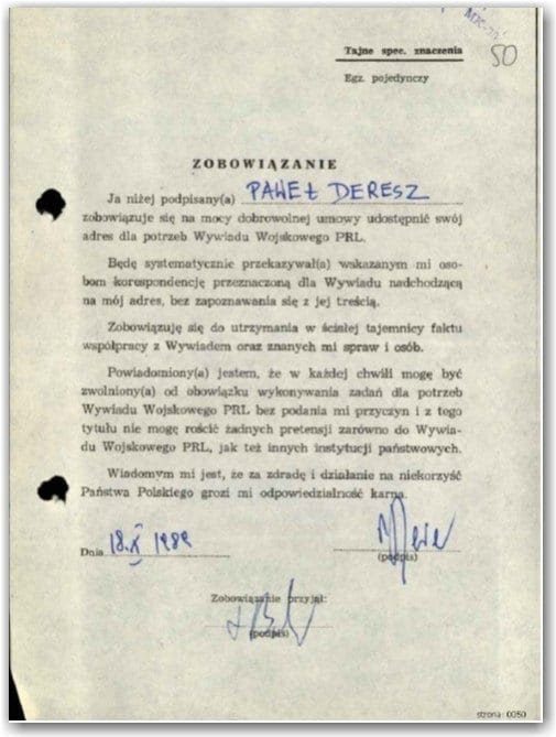 Oryginalne zobowiązanie z podpisem Pawła Deresza.