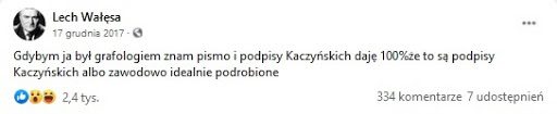Zdjęcie wpisu Lecha Wałęsy na Facebooku. 