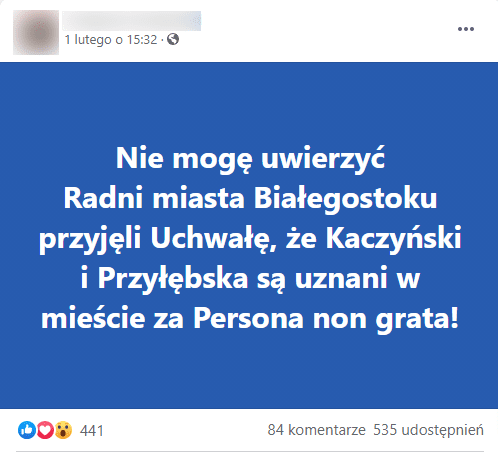 Analizowany post na FB