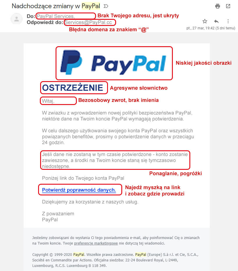 Przykładowy email-phishing