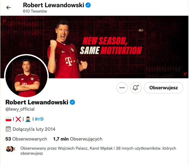 Zweryfikowany profil Roberta Lewandowskiego na Twitterze