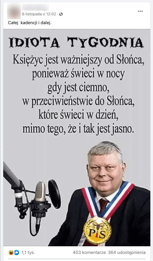 Zrzut ekranu z Facebooka. Na zdjęciu widzimy m.in. Marka Suskiego siedzącego obok radiowego mikrofonu.
