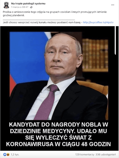 Zrzut ekranu z Facebooku. Na zdjęciu widzimy prezydenta Rosji Władimira Putina.