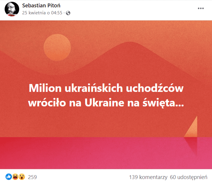 Zrzut ekranu z posta na Facebooku, w którym użyto znaku wielokropka. 