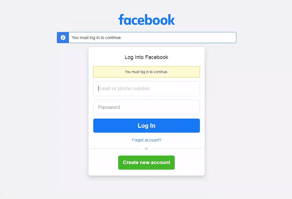 Zrzut ekranu ze strony, na którą przekierowuje link od oszustów. Widoczny jest pulpit do logowania na Facebooku.