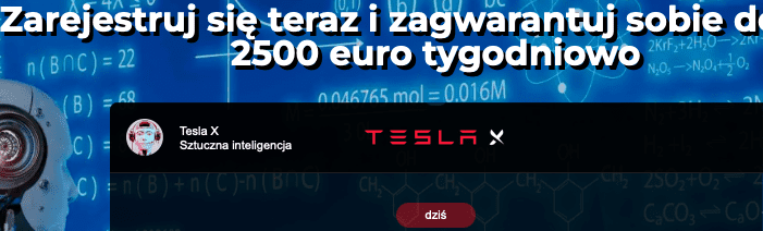Strona Tesla X wyłudzające dane osobowe od użytkowników