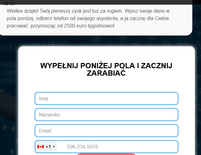 Formularz rejestracyjny na fałszywej stronie