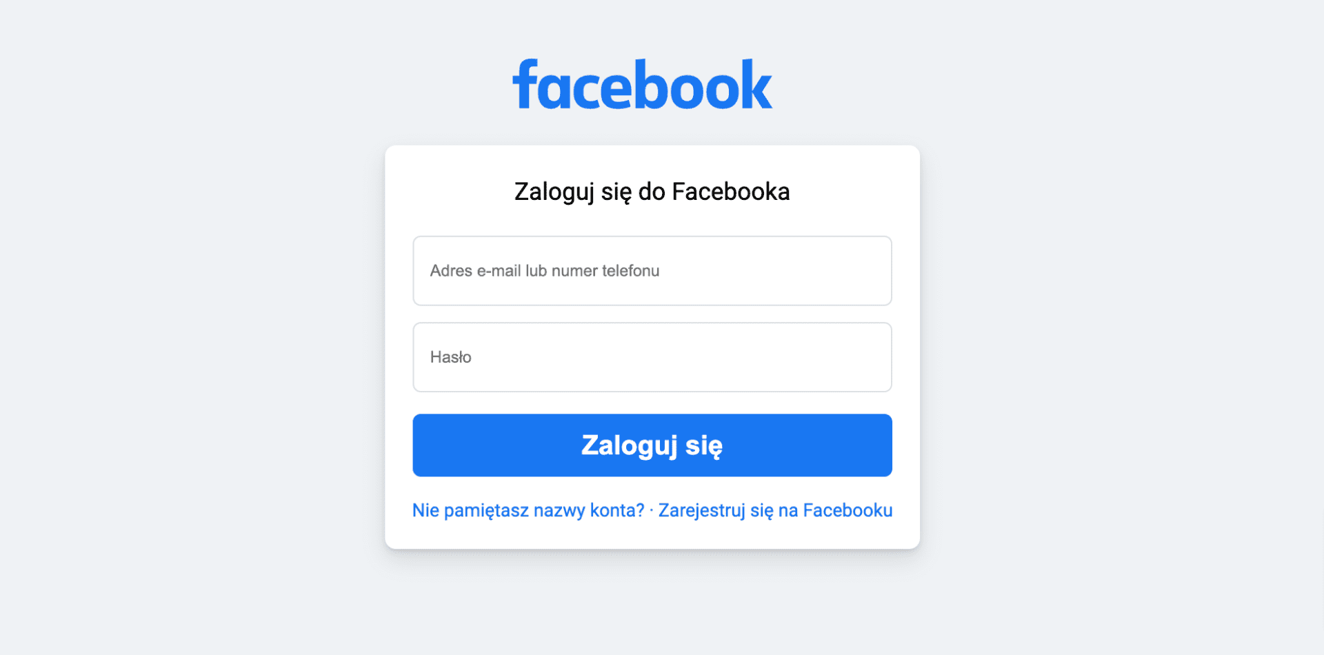 Zrzut ekranu ze strony oszustów. Widoczna jest plansza do logowania wyglądem przypominająca tę z Facebooka.