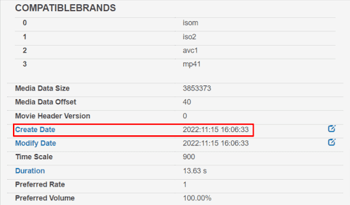 Zrzut ekranu ze strony internetowej. Widać napis: Create Date. Obok znajduje się data: 2022, 11, 15, 16:06:33