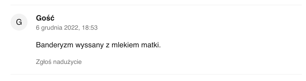 Zrzut ekranu z serwisu Nowiny24.pl. Czytam komentarz nienawistny wobec Ukraińców.