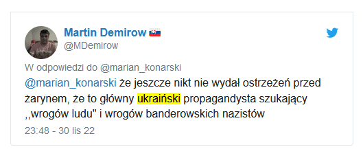 Zrzut ekranu z Twittera. Na zdjęciu antyukraiński wpis.