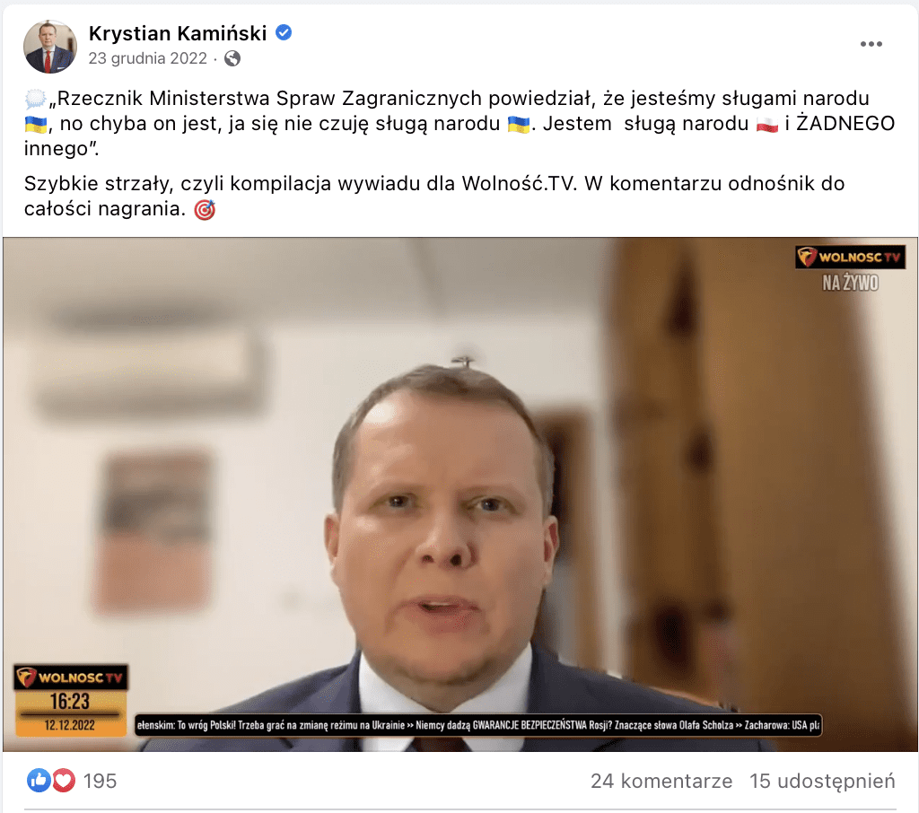 Zrzut ekranu z Facebooka. Na zdjęciu widzimy mężczyznę w garniturze.