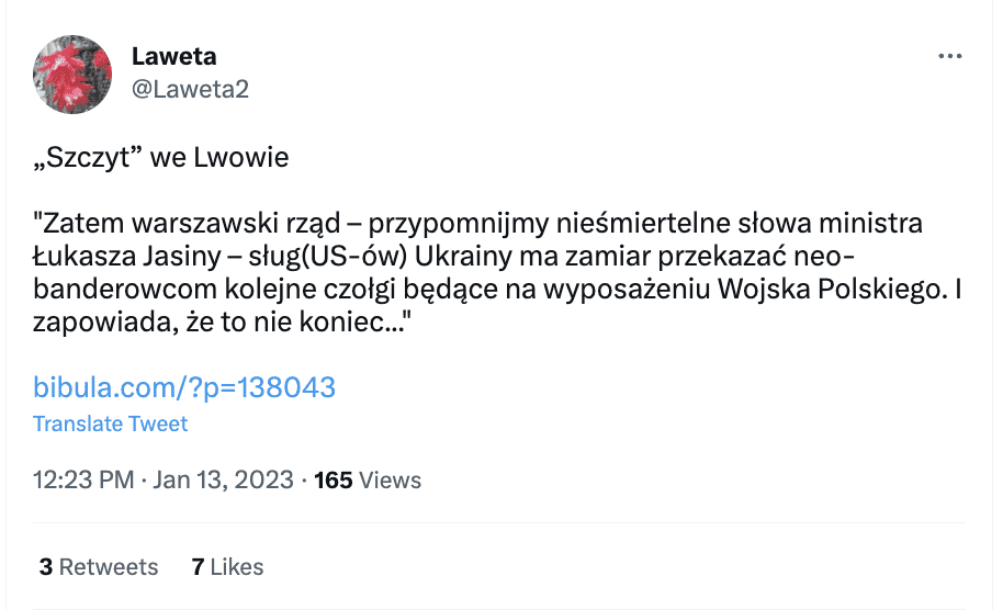 Zrzut ekranu z Twittera