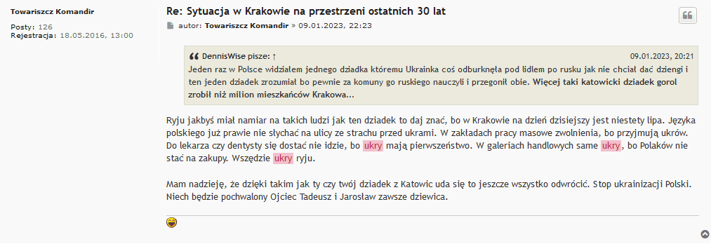 Zrzut ekranu z forum Kibice.net
