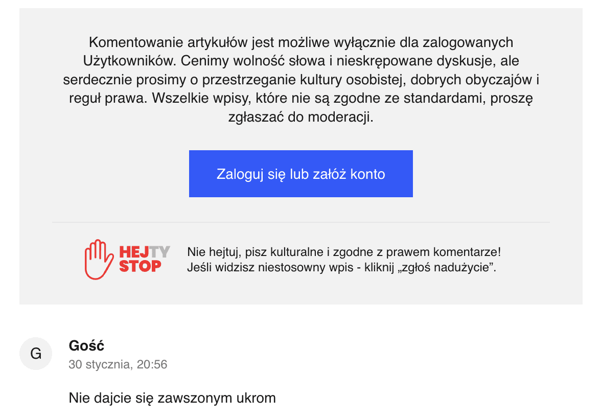 Zrzut ekranu komentarza w serwisie Poranny.pl