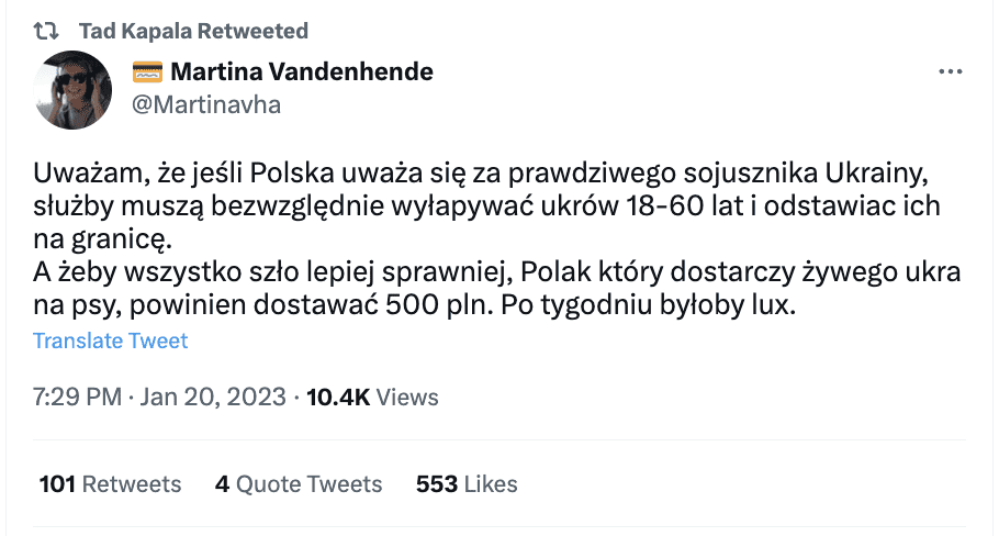 Zrzut ekranu z Twittera
