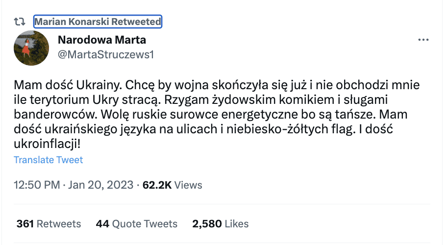 Zrzut ekranu z Twittera