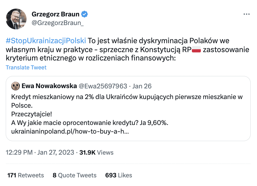 Zrzut ekranu z Twittera