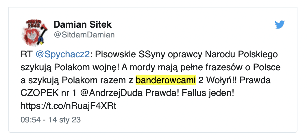 Zrzut ekranu z Twittera
