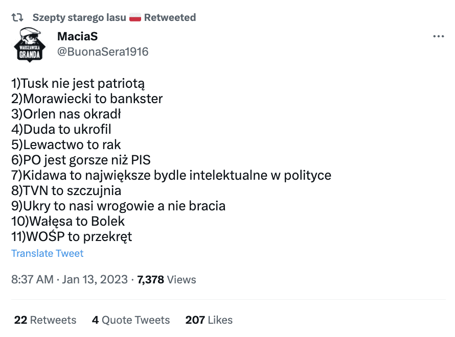 Zrzut ekranu z Twittera