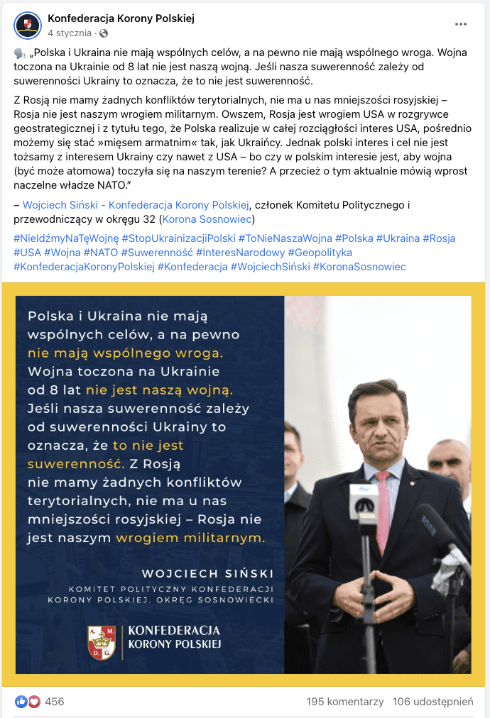 Zrzut ekranu z Facebooka