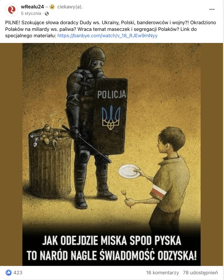 Zrzut ekranu z Facebooka