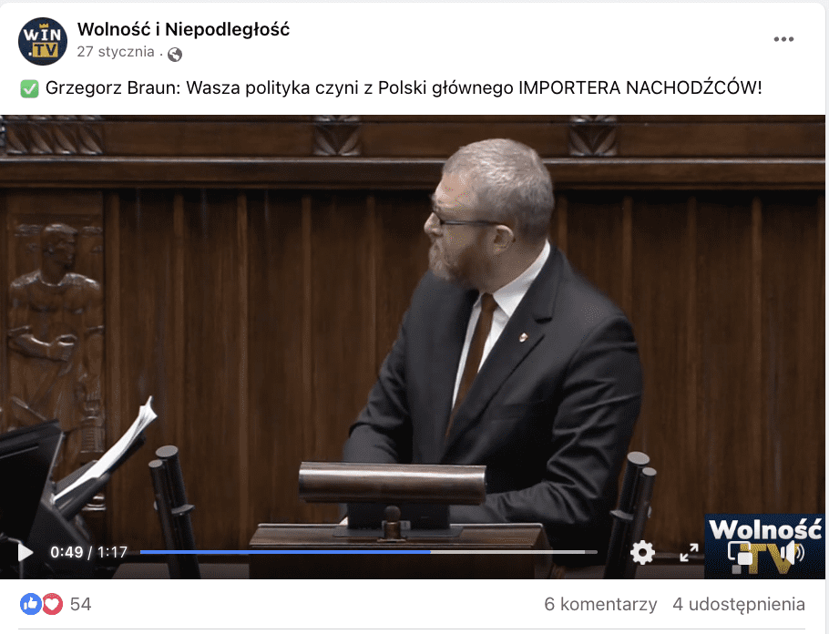 Zrzut ekranu z Facebooka