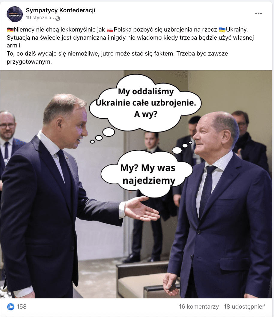 Zrzut ekranu z Facebooka