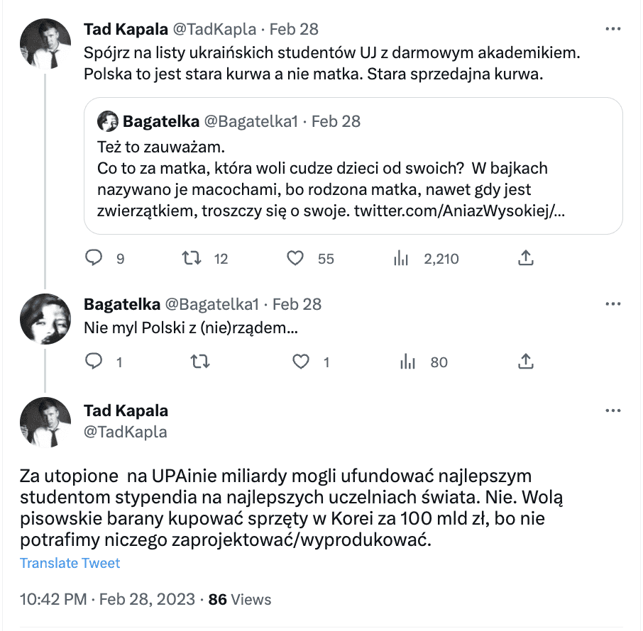 Zrzut ekranu z Twittera
