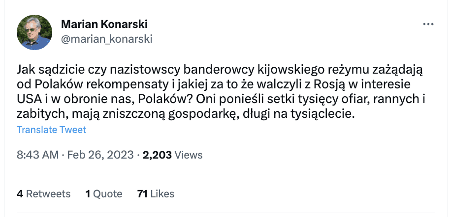 Zrzut ekranu z Twittera