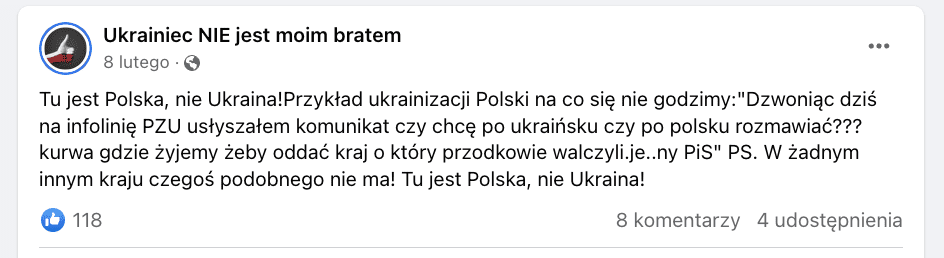 Zrzut ekranu z Facebooka