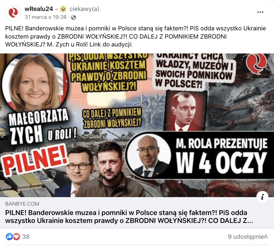 Zrzut ekranu z Facebooka