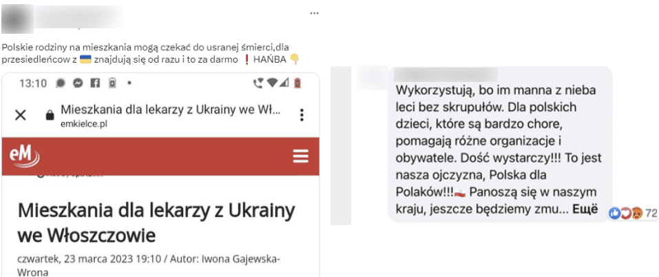 Wpis z Facebooka. Obok komentarz z Facebooka
