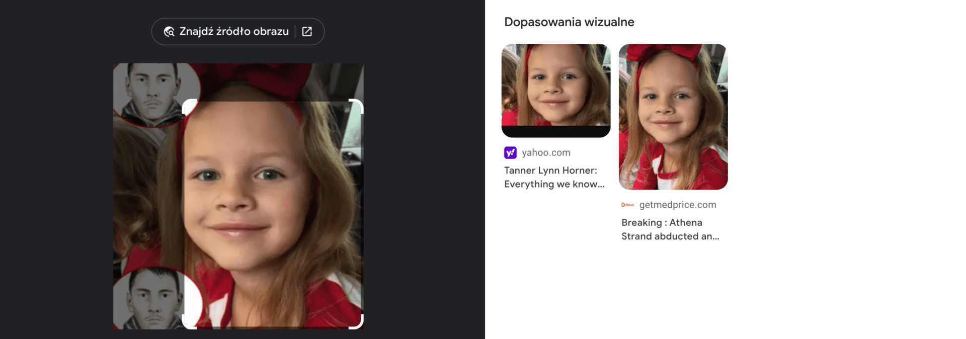 Zrzut ekranu prezentujący wyniki wyszukiwania w Google Grafika. Widoczne są zdjęcia małej dziewczynki.