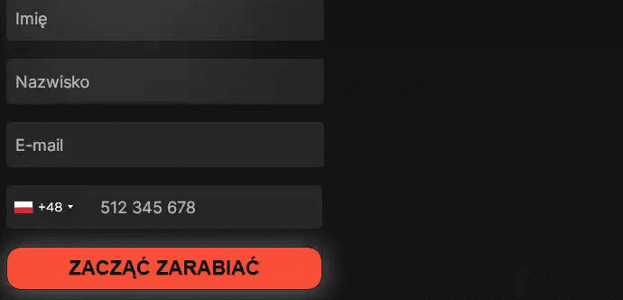 Zrzut ekranu ze strony oszustów. Widoczny jest formularz do wpisania danych osobowych.