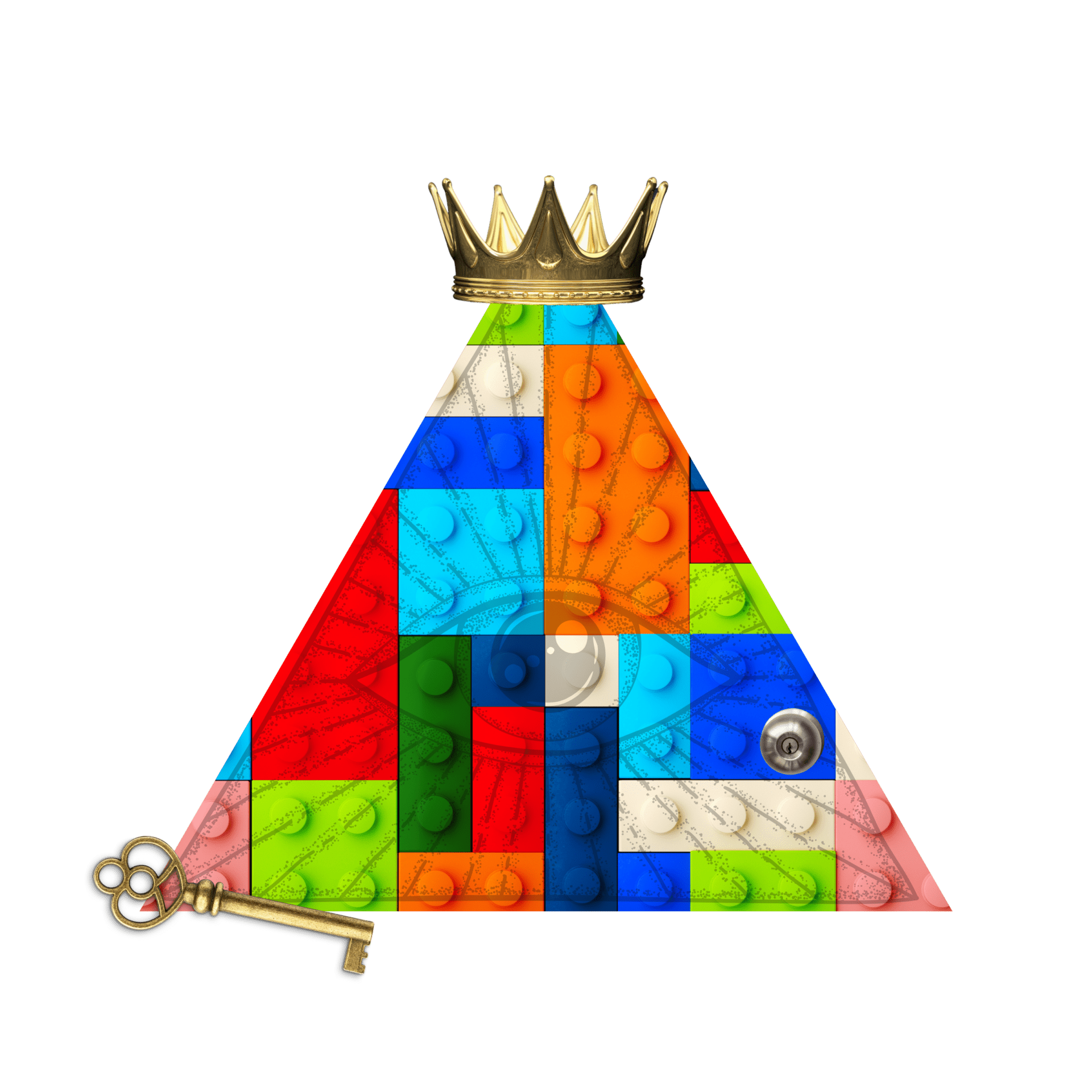 Logo Klockominatów - klockowa piramida z okiem opatrzności wewnątrz, zwieńczona złotą koroną.