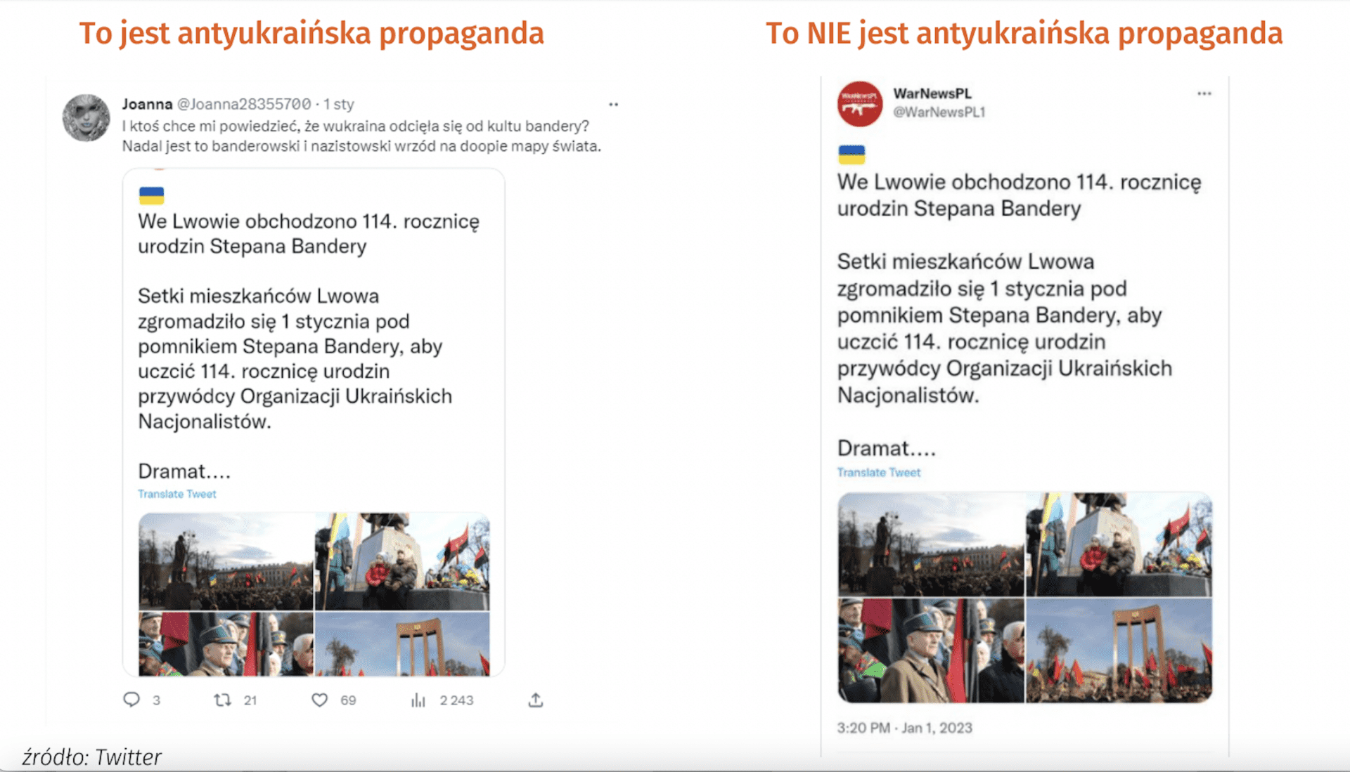 Przykłady wpisów z Twittera