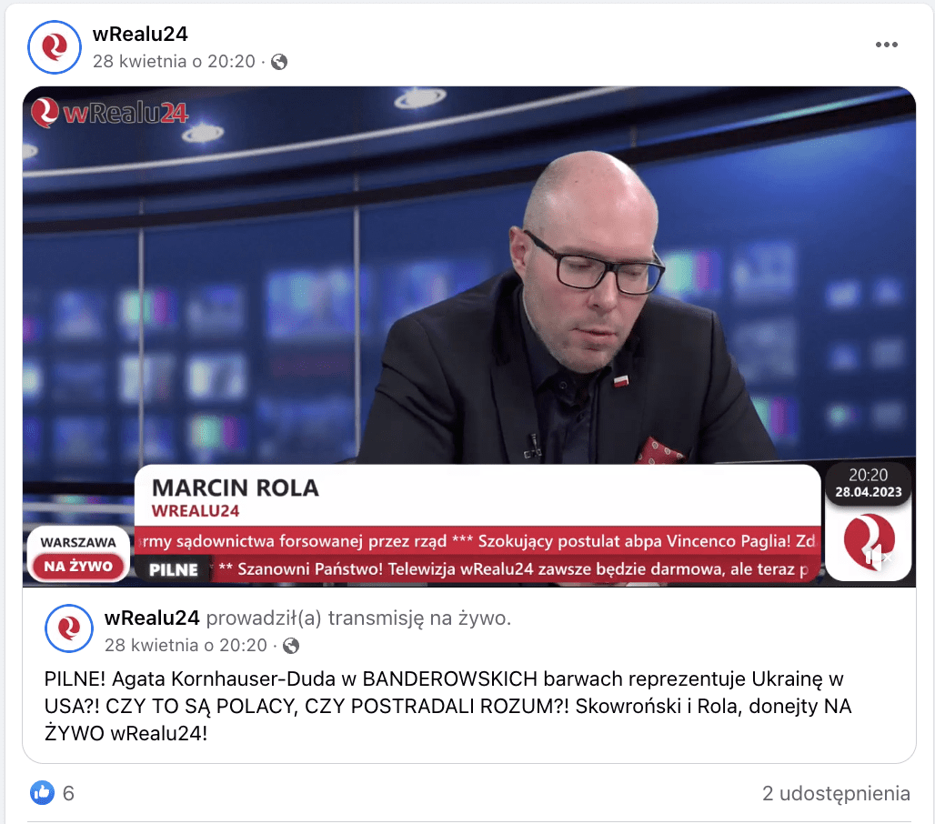 Zrzut ekranu z Facebooka. Na zdjęciu przykład antyukraińskiej propagandy.
