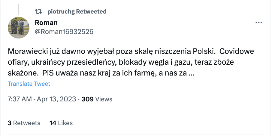 Zrzut ekranu z Twittera. Na zdjęciu przykład antyukraińskiej propagandy.