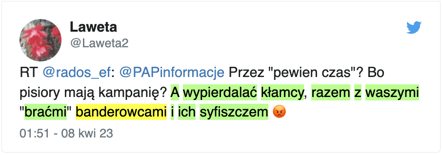 Zrzut ekranu z Twittera. Na zdjęciu przykład antyukraińskiej propagandy.