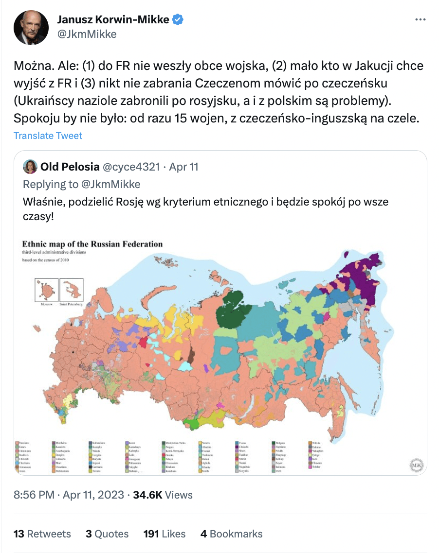 Zrzut ekranu z Twittera. Na zdjęciu przykład antyukraińskiej propagandy.