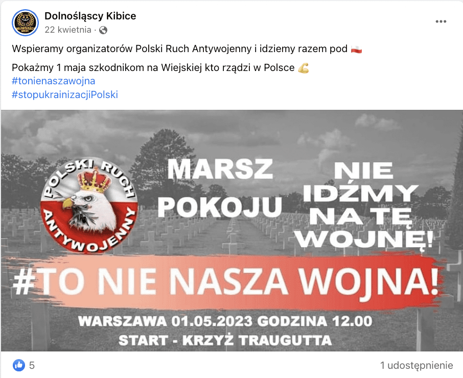 Zrzut ekranu z Facebooka. Na zdjęciu przykład antyukraińskiej propagandy.