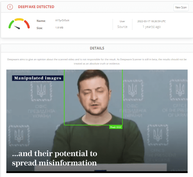 Weryfikacja filmu przy użyciu narzędzia od DeepWare.
