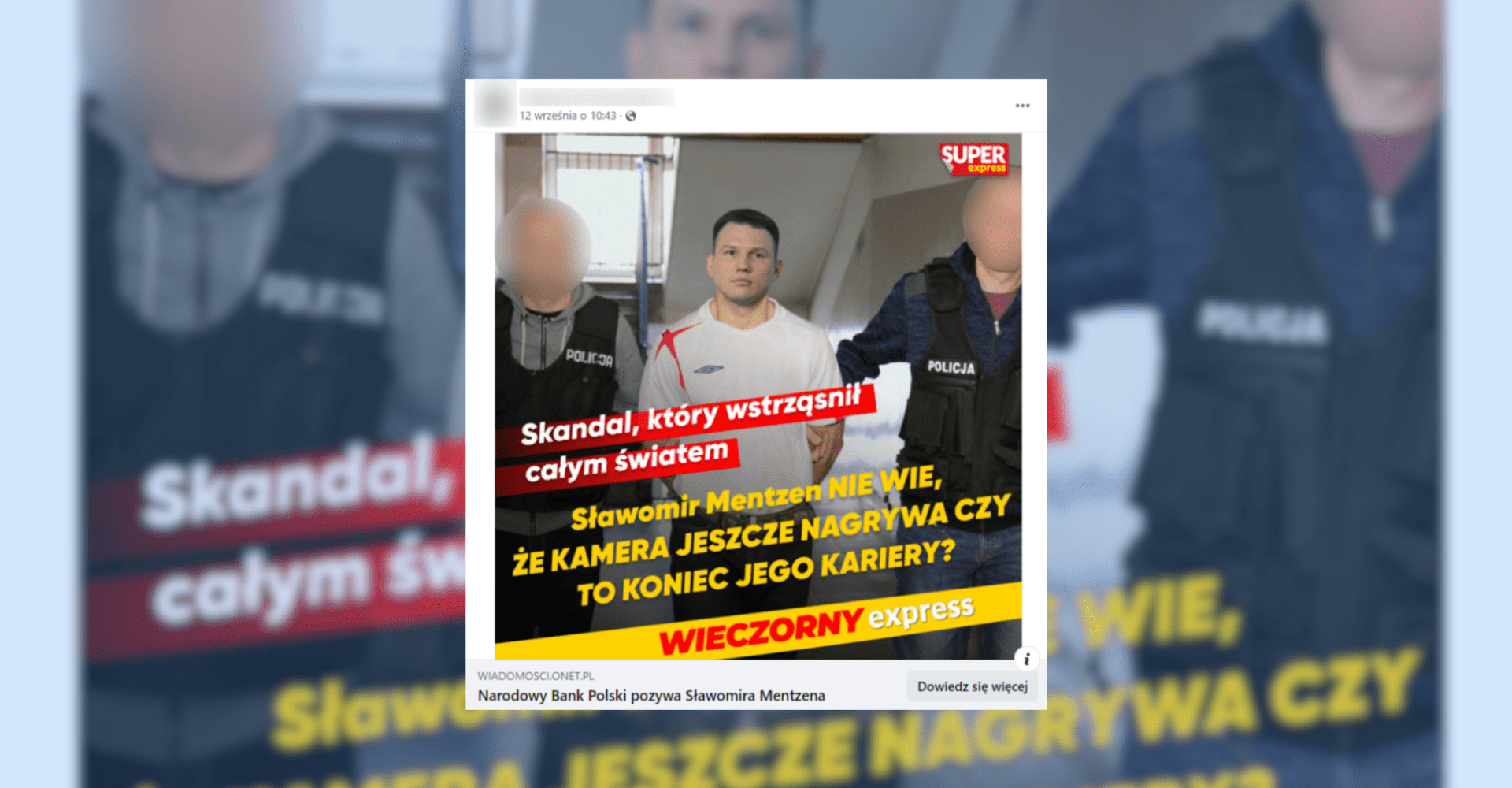 Screenshot przedstawiający przerobione zdjęcie z "aresztowania Mentzena"