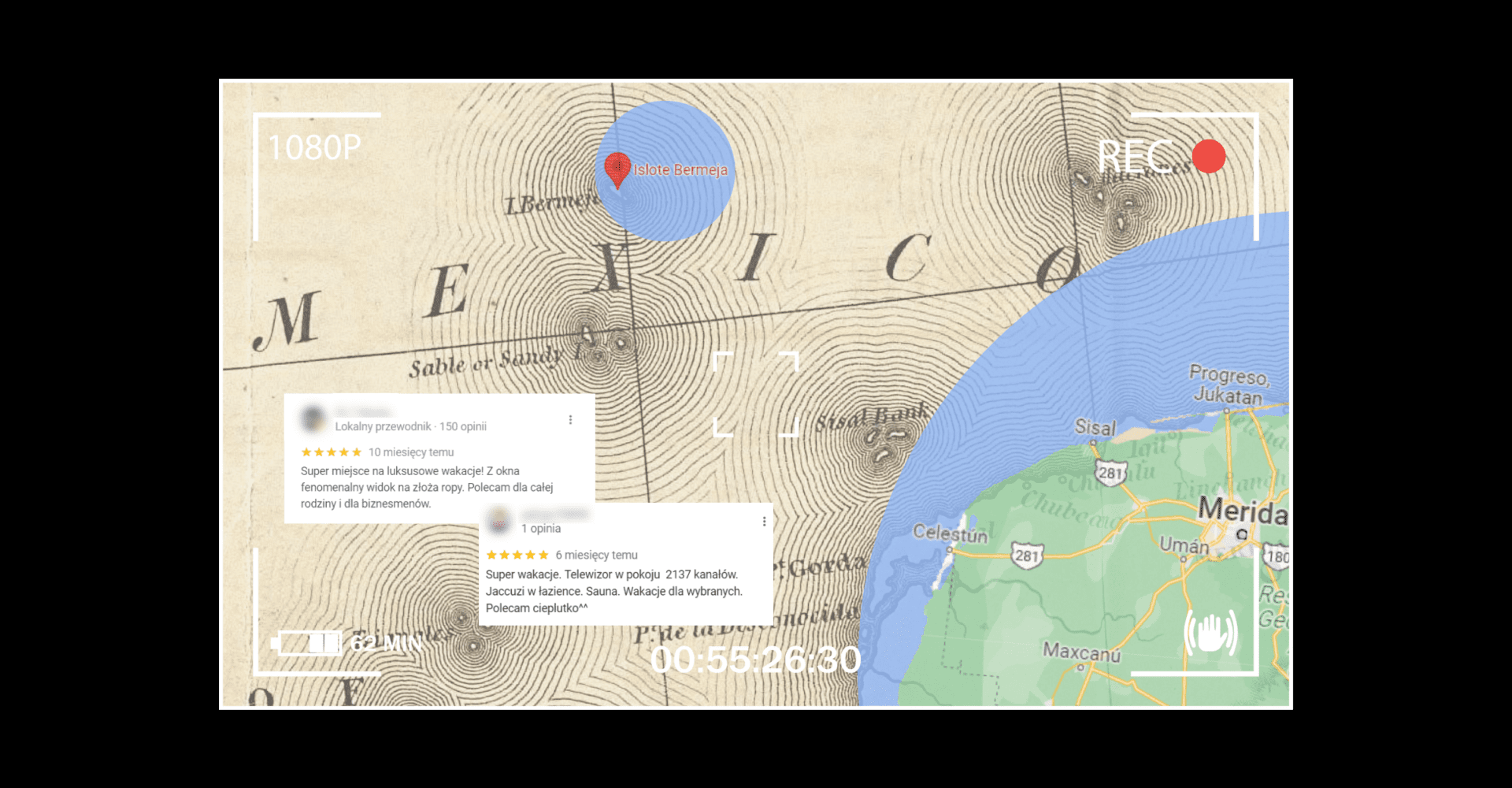 Mapa przedstawiająca rzekome położenie nieistniejącej wyspy - Bermeja w Zatoce Meksykańskiej