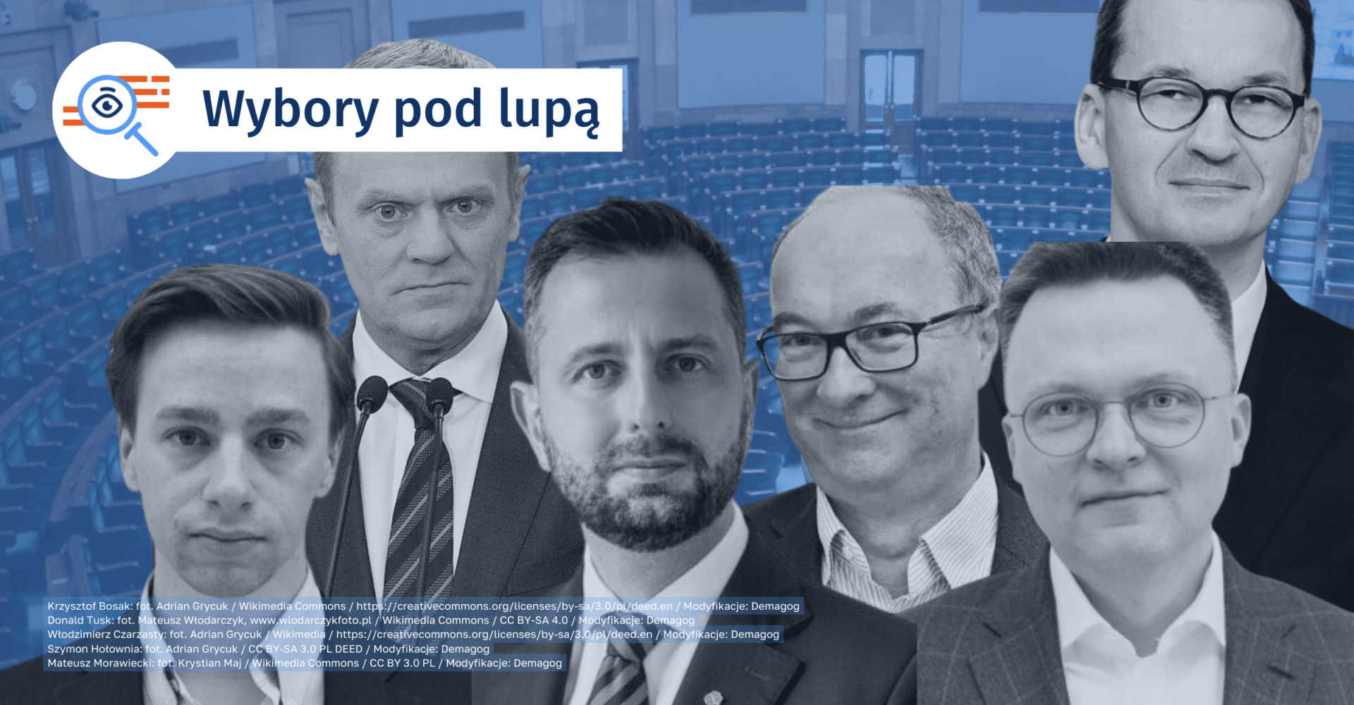 Krzysztof Bosak, Donald Tusk, Władysław Kosiniak-Kamysz, Włodzimierz Czarzasty, Mateusz Morawiecki, Szymon Hołownia