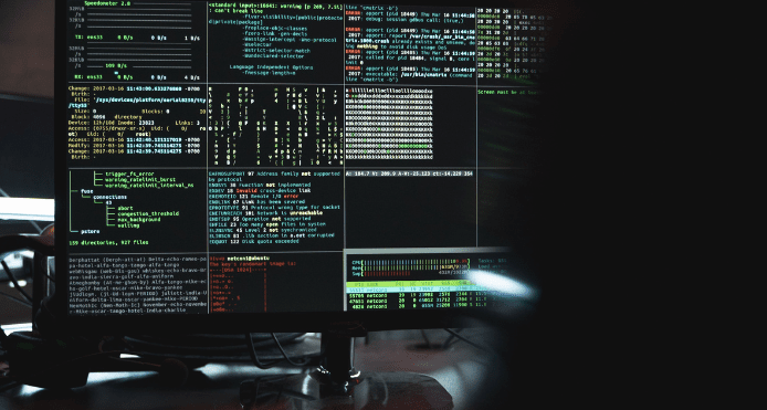 Na ekranie monitora widoczne są linijki kodu programistycznego.