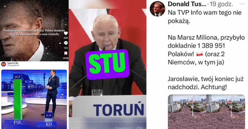 Skrinszoty przerobionych, prześmiewczych treści politycznych w trakcie wyborów.
